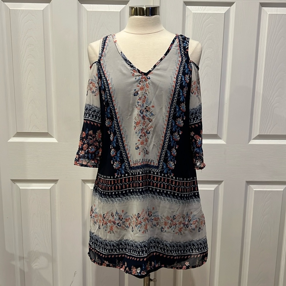 GO COCO Floral Boho Cold Shoulder Mini Dress